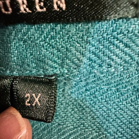 Lauren Ralph Lauren 100% Linen Button Up Women’s Shirt Embroidered Logo Teal 2X - Picture 5 of 7